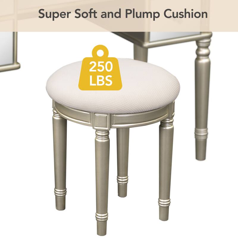 43" Dressing Table Set with Mirrored Drawers and Stool Bed Bath